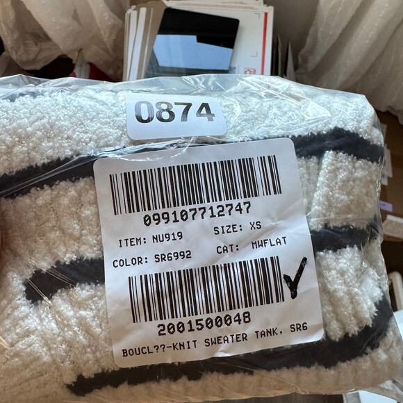 Madewell Bouclé-Knit Sweater Tank WMNS XS Cream Black Striped Crew Neck Pullover - Picture 8 of 8